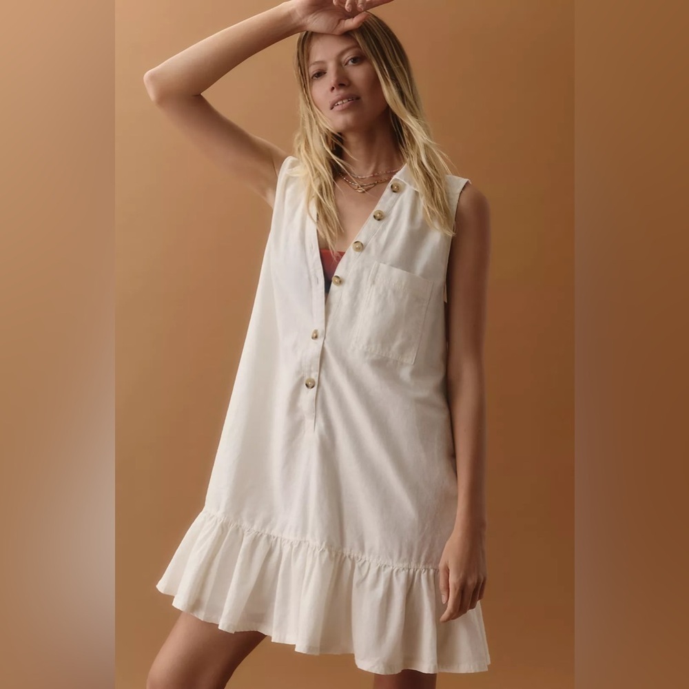NWT Size M - Anthropologie V-Neck Linen Mini Dress